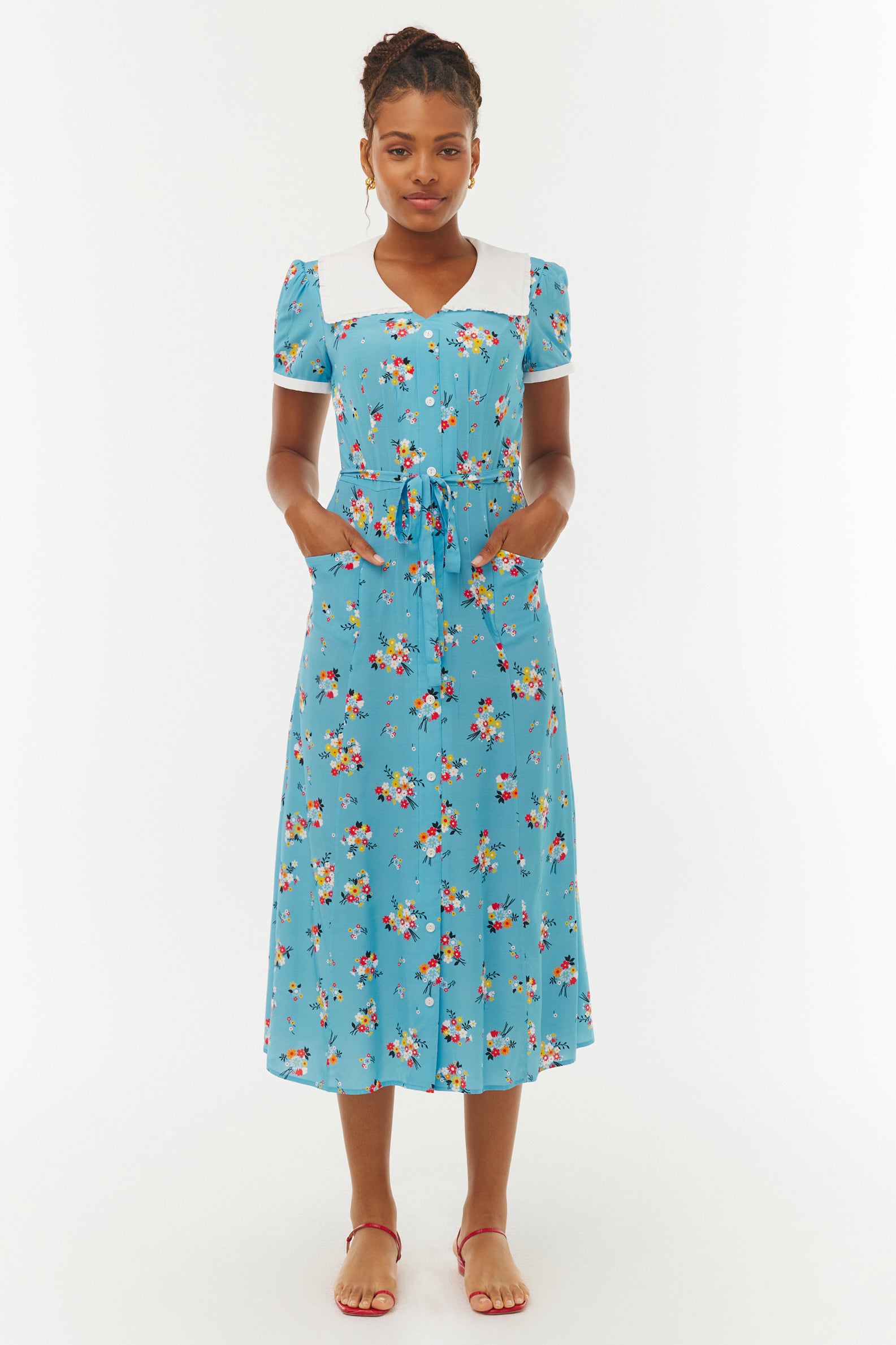Embroidered Marina Collar Dress - Collage Floral – HVN
