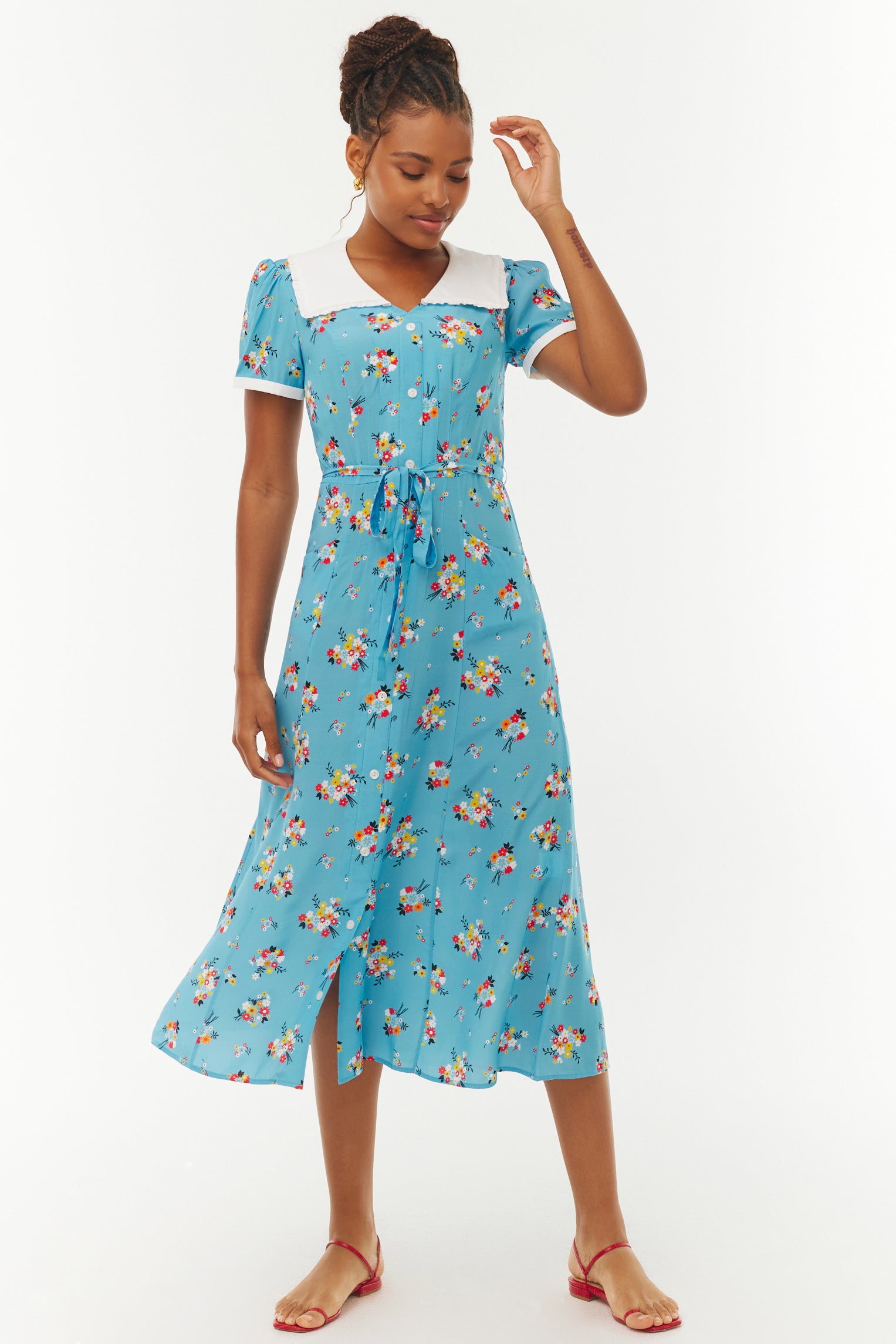 Embroidered Marina Collar Dress - Collage Floral – HVN