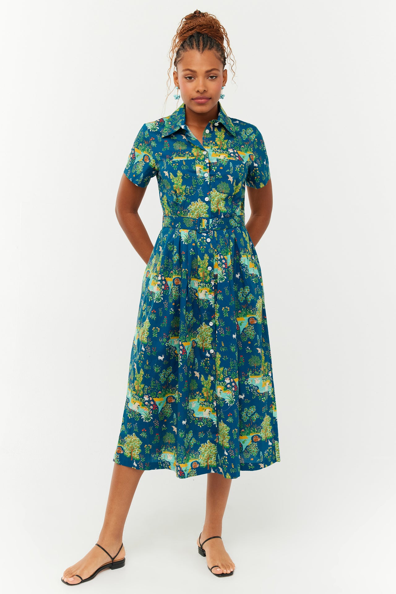 Kristin Cotton Button Down Dress - Garden Scene – HVN