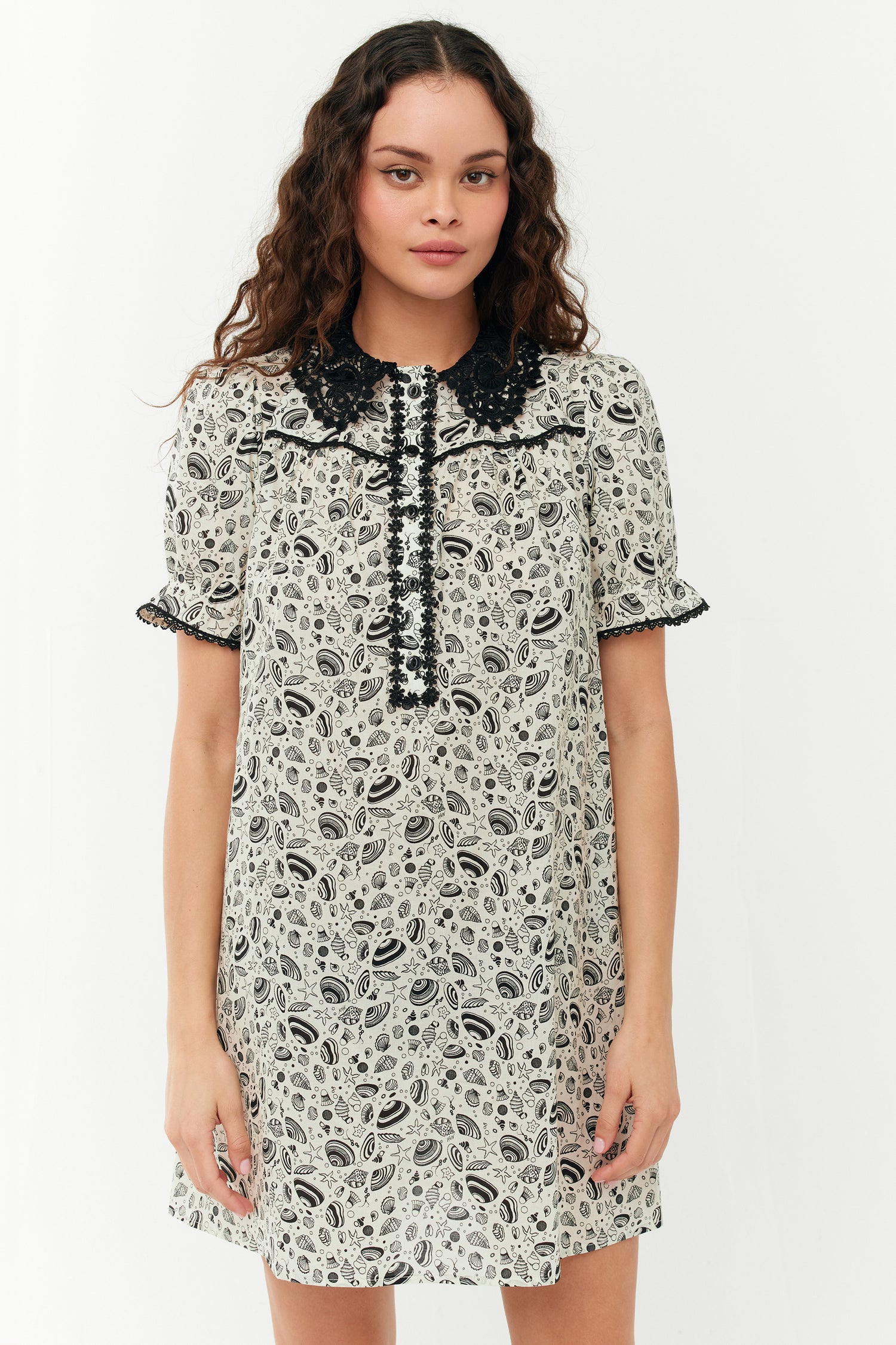 Marie Mini Baby Doll Dress - Graphic Shell 6 / Graphic Seashell Marie Mini Baby Doll Dress - Graphic Shell 6 / Graphic Seashell