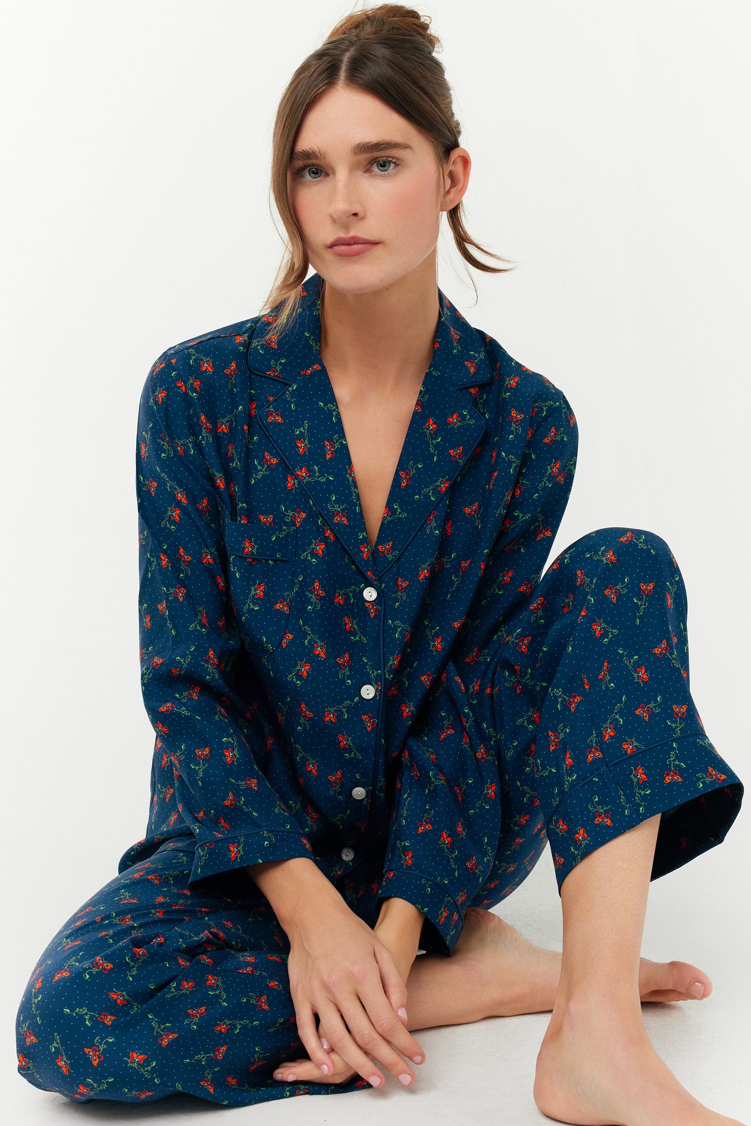 Silk Long Sleeve Pajama Pant Set