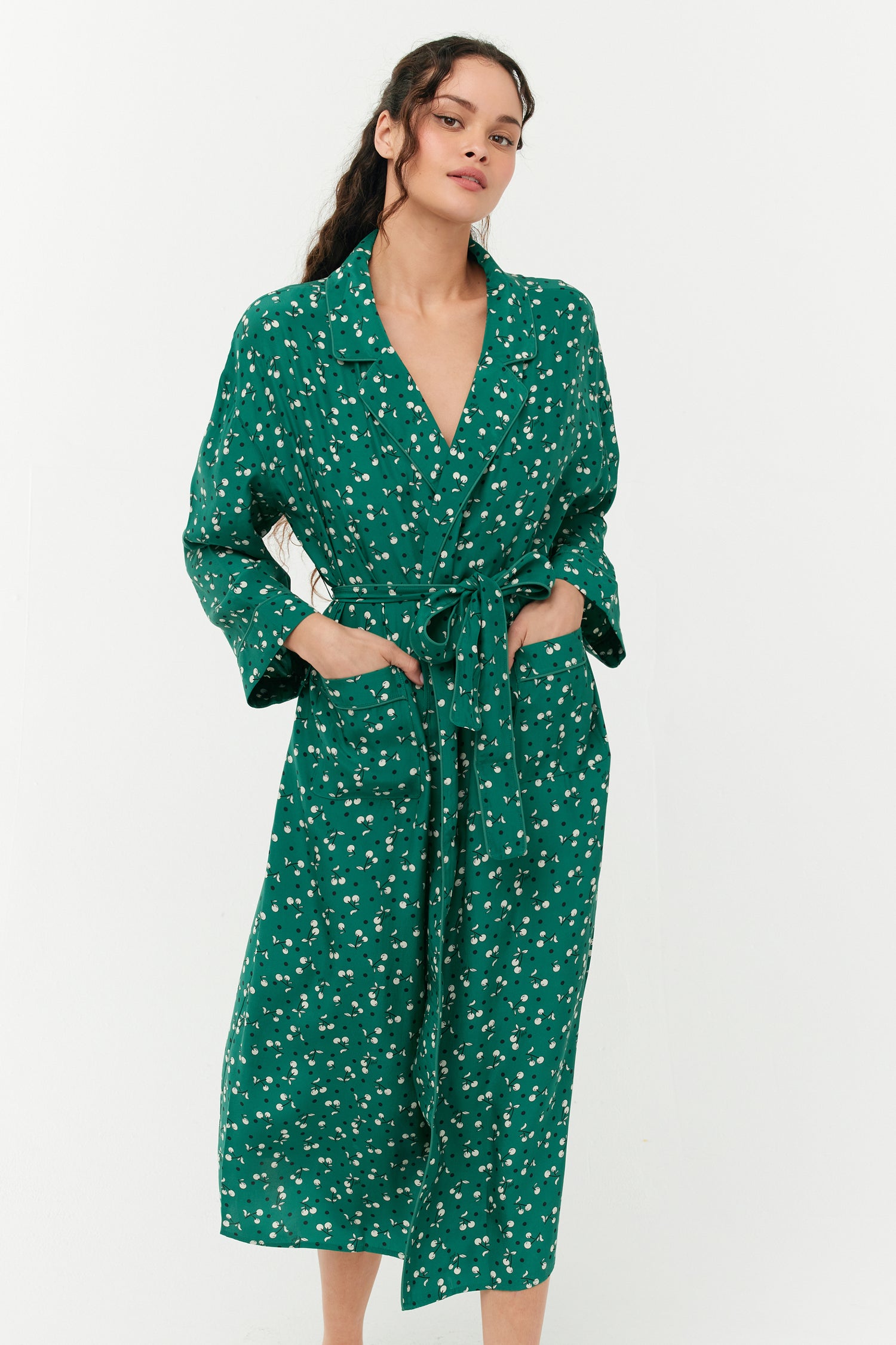 HVN Cassie Silk Robe - Green Cherry S / M / Green Cherry HVN Cassie Silk Robe - Green Cherry S / M / Green Cherry