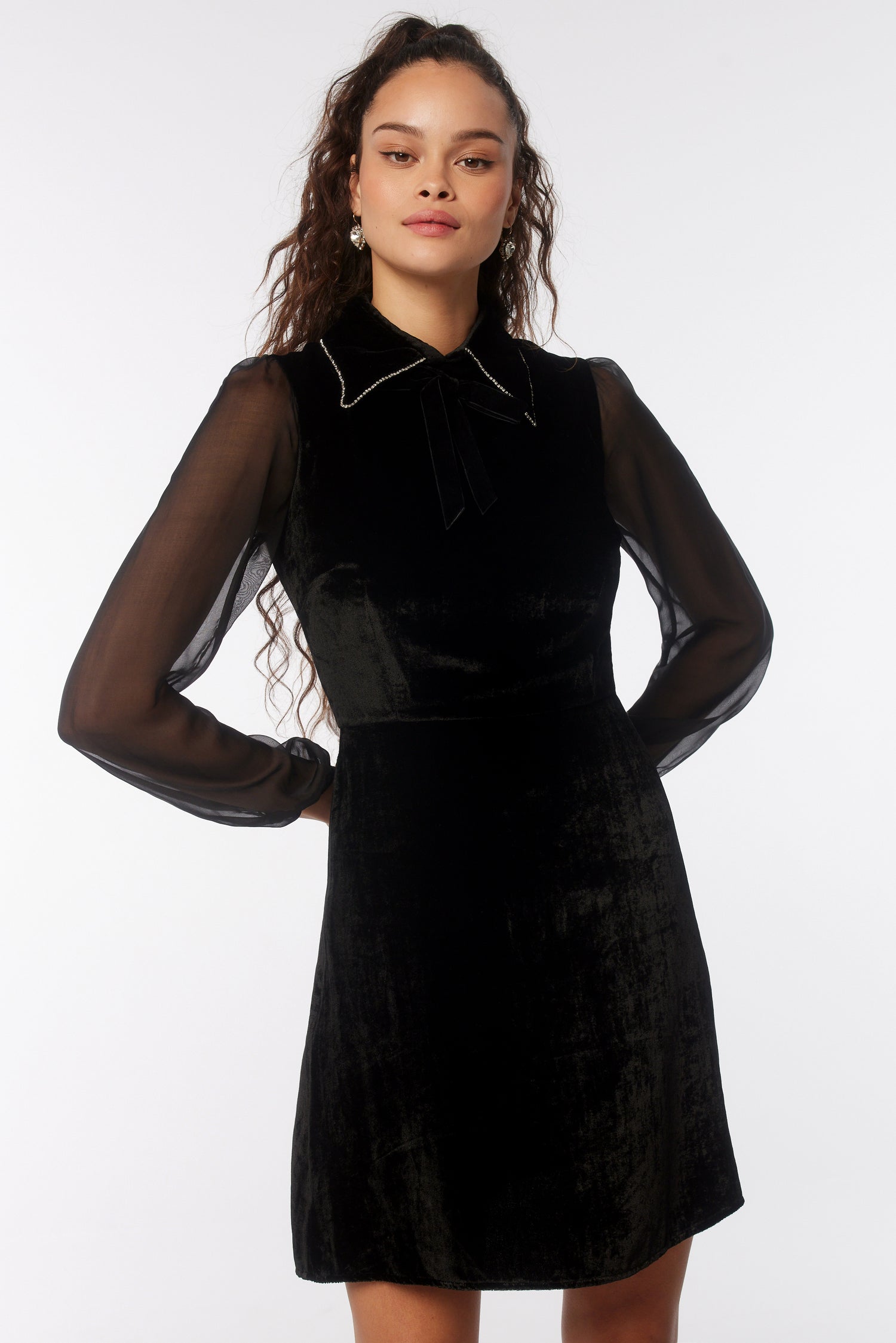 black velvet high neck mini dress Hope & Ivy embellished high neck velvet mini dress in black