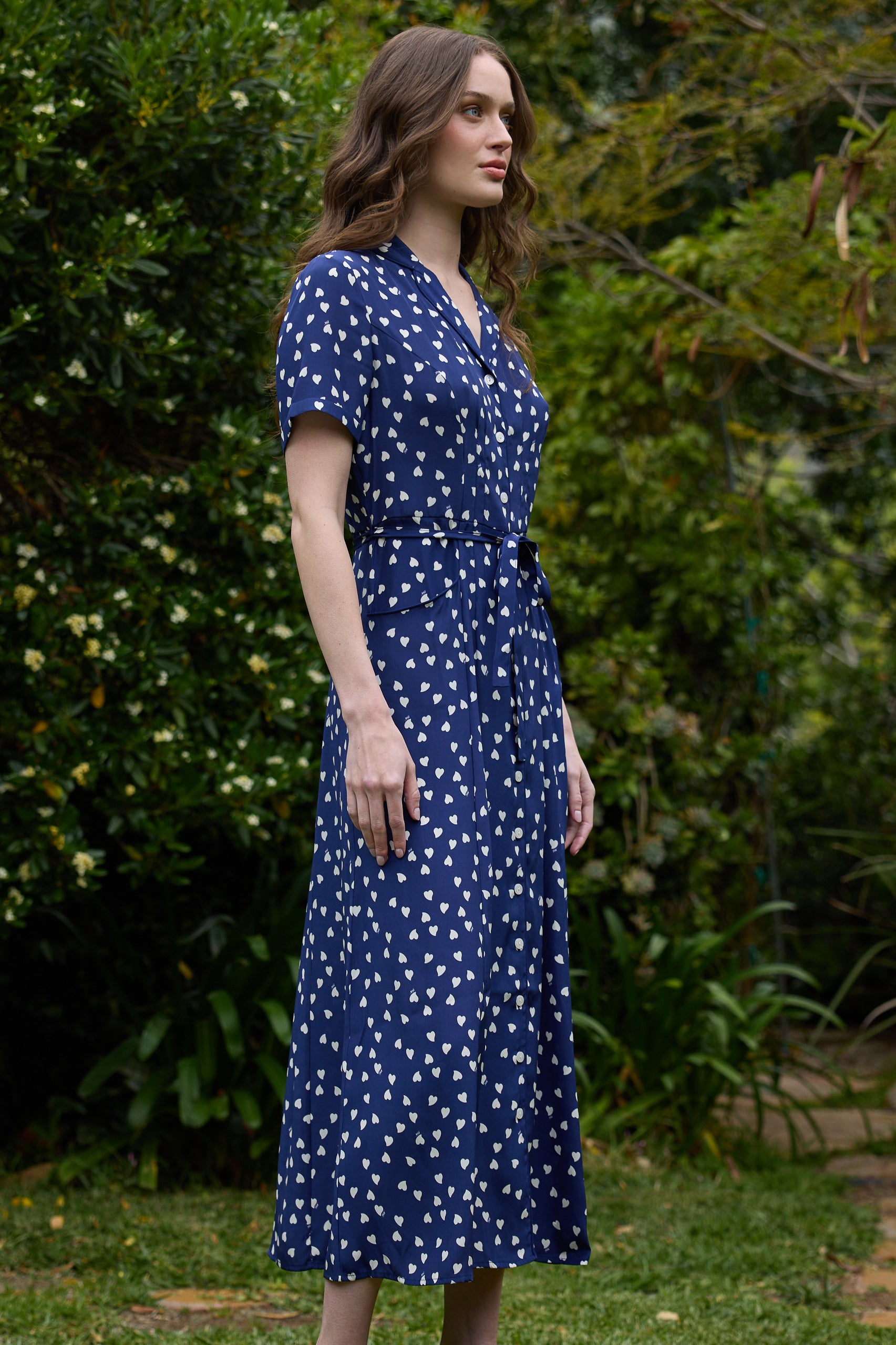 Long Maria Dress - Navy Heart – HVN Long Maria Dress - Navy Heart – HVN