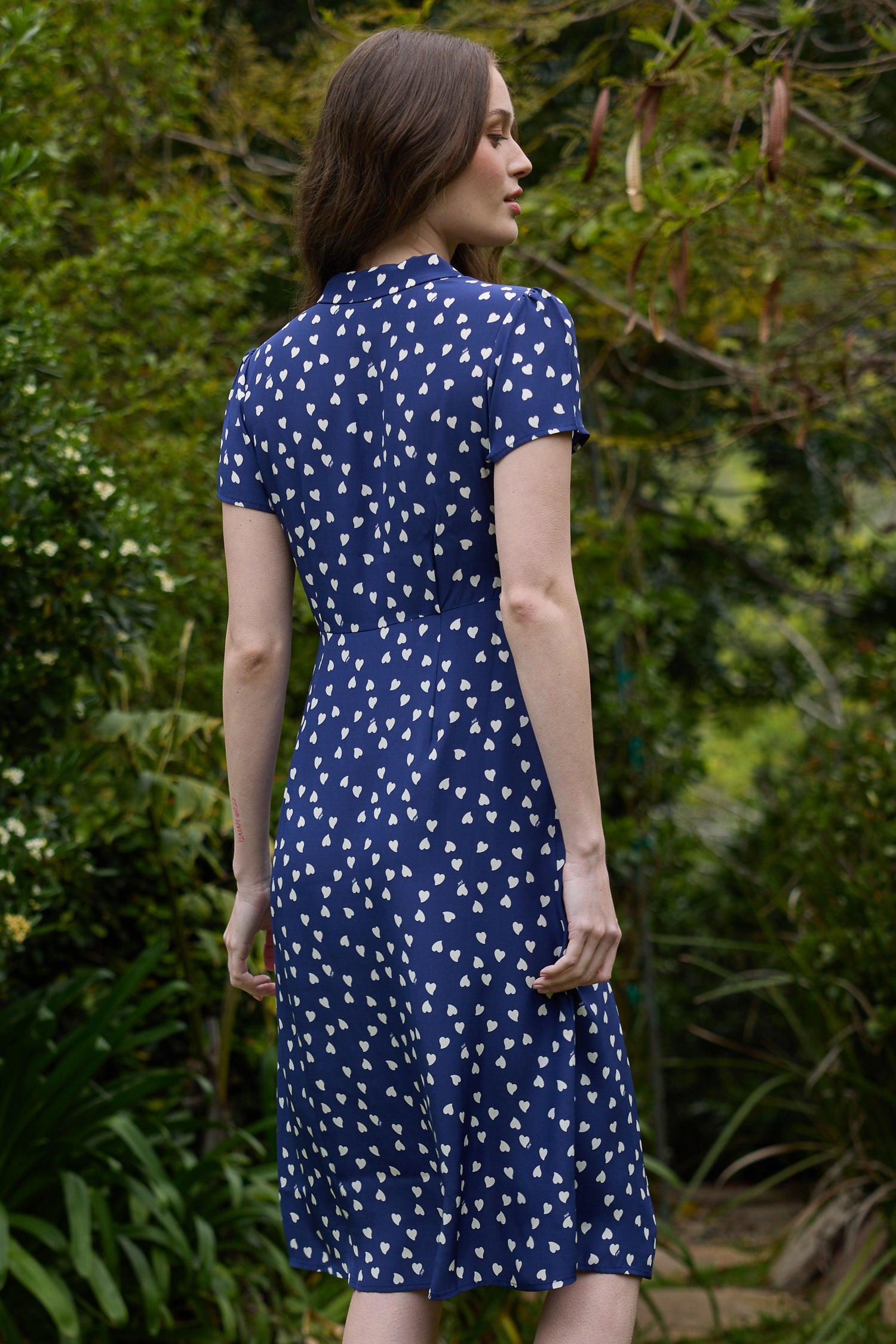 hvn morgan string of hearts silk midi dress HVN + HVN String of Hearts Morgan Dress