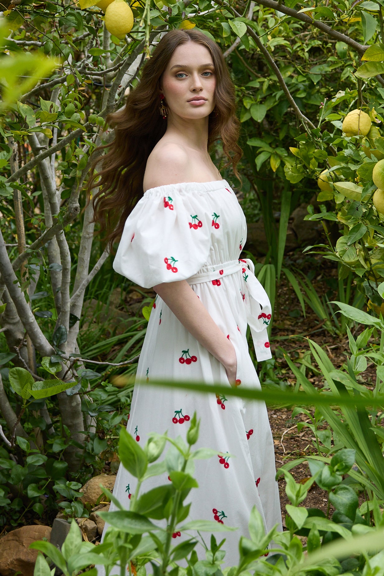 Madison Off the Shoulder Dress - Small Cherry Embroidery 0 / Cherry Embroidery Madison Off the Shoulder Dress - Small Cherry Embroidery 0 / Cherry Embroidery