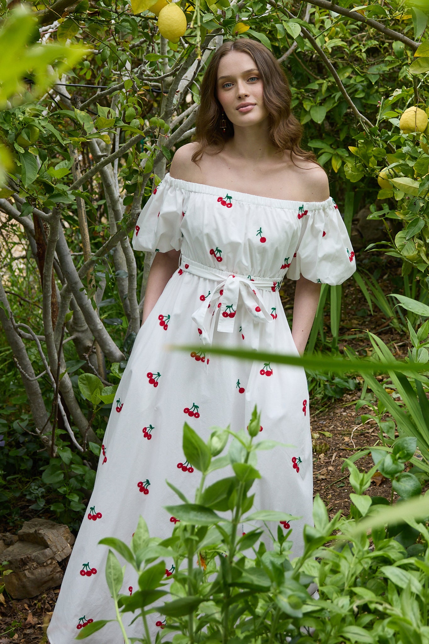 Madison Off the Shoulder Dress - Small Cherry Embroidery 0 / Cherry Embroidery Madison Off the Shoulder Dress - Small Cherry Embroidery 0 / Cherry Embroidery