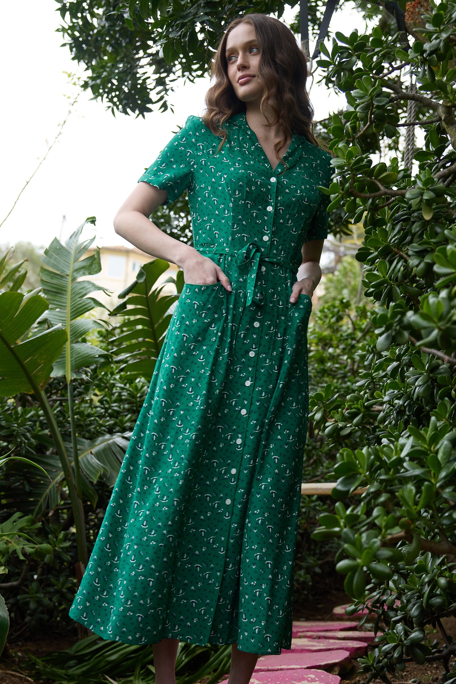Maria Forest Green Maxi Long Maria Dress Green Mushroom HVN Maria Forest Green Maxi Long Maria Dress Green Mushroom HVN