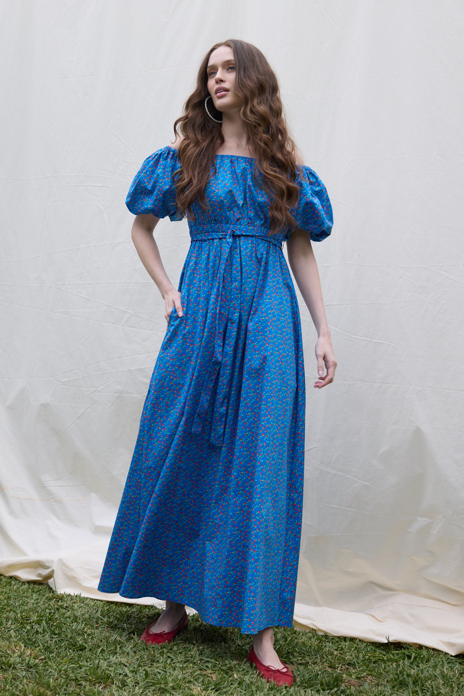 Madison Off the Shoulder Dress - Blue Rosebud HVN Madison Off the Shoulder Dress - Blue Rosebud HVN