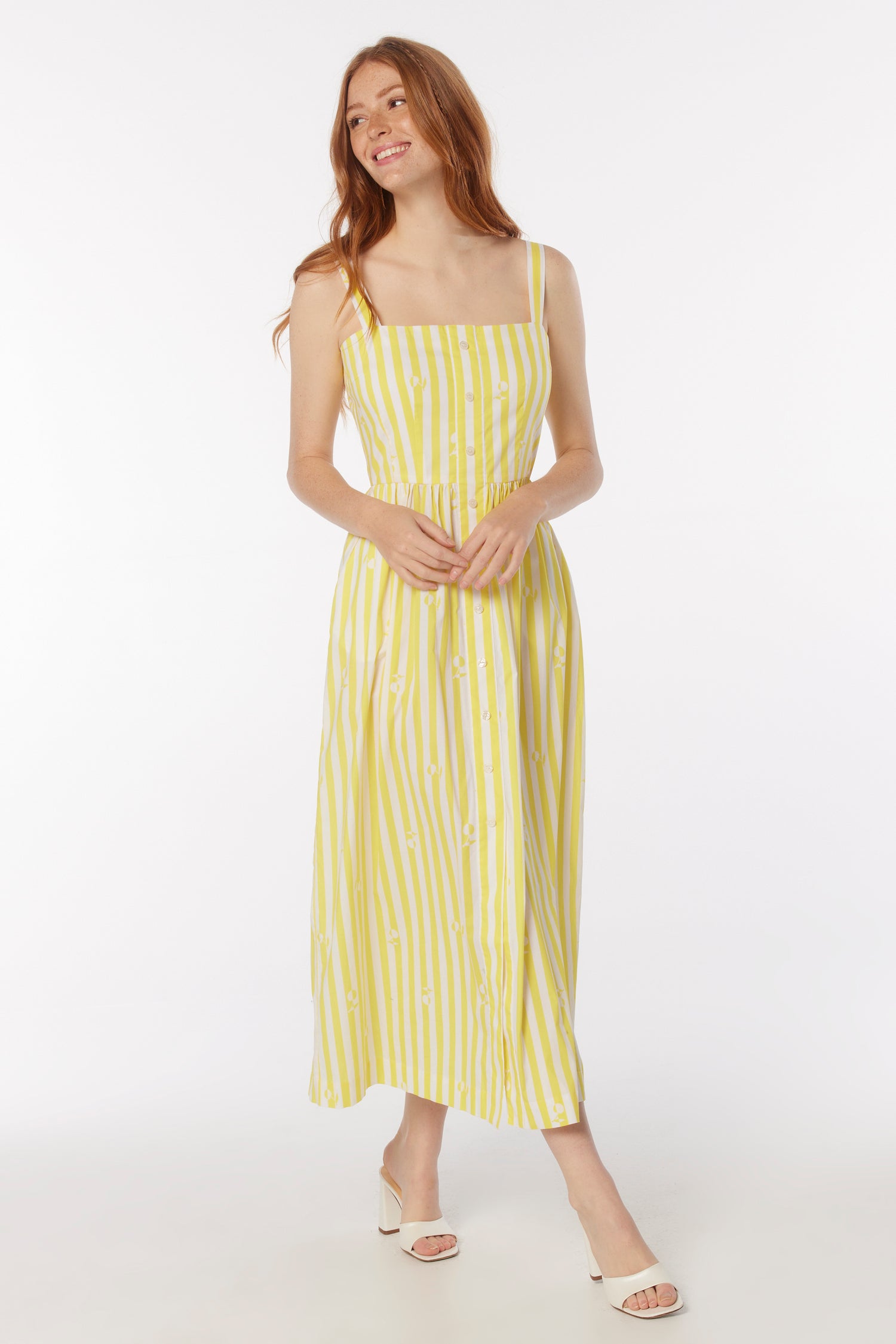 striped yellow dress Women's The Amanda & White Stripe Cotton Strapless Midi | Size: S Youll brighten any room you enter wearing our yellow striped wrap dress Long Laura Dress - Yellow