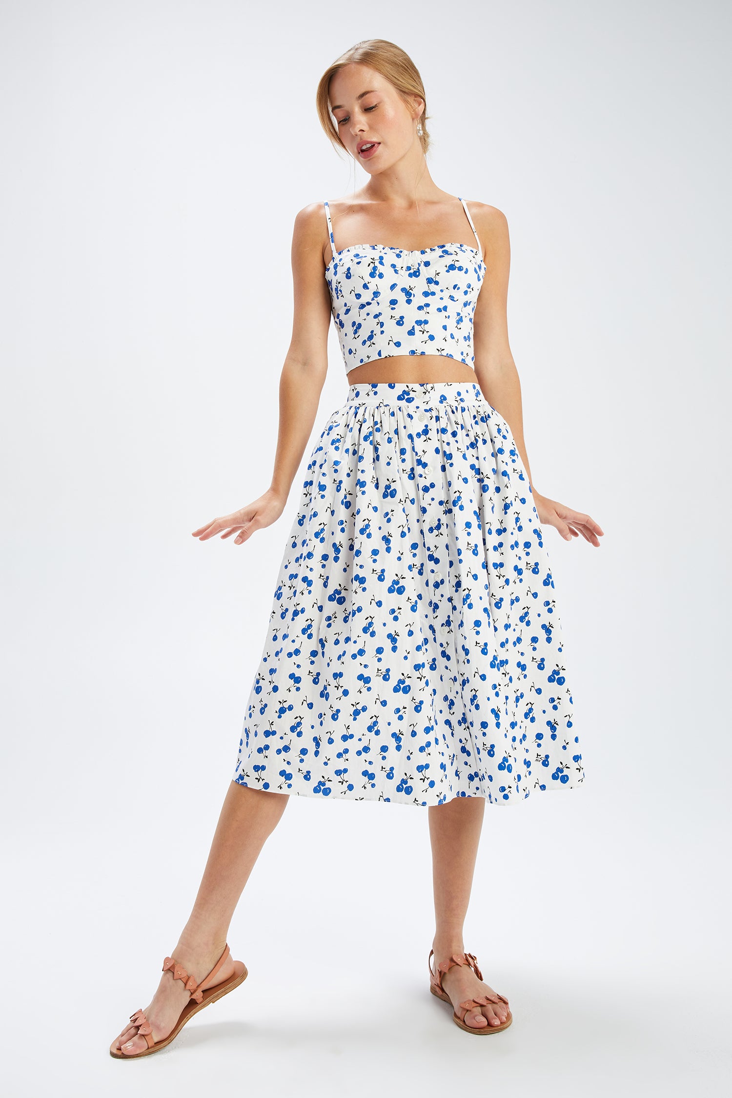 スカート Citybreeze Cotton Pleat Belt Long skirt RM5B0044 Tie Belt Sateen Midi Skirt-Ivory Varigated Rainbow Stripe