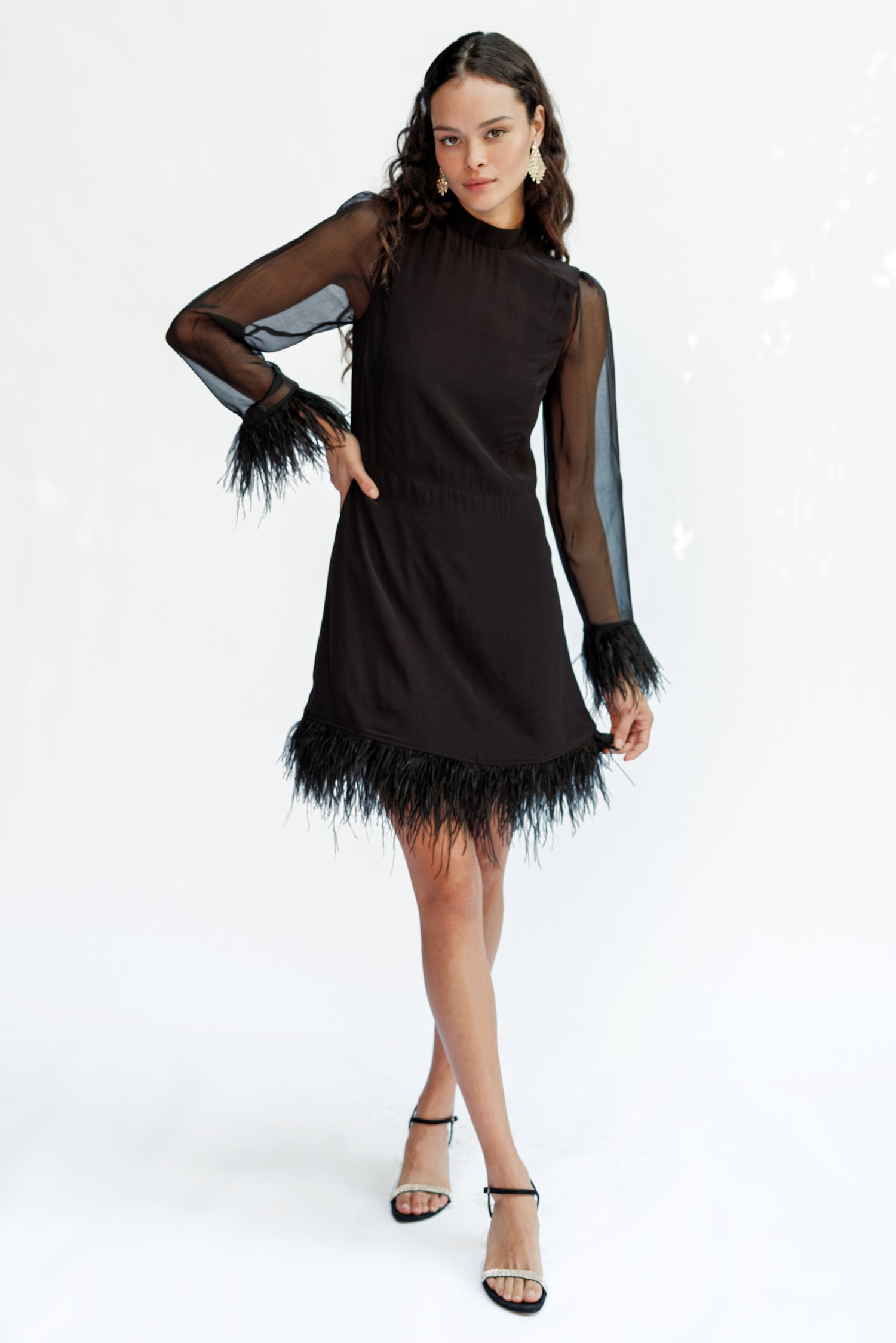 Tate Dress with Feather Trim