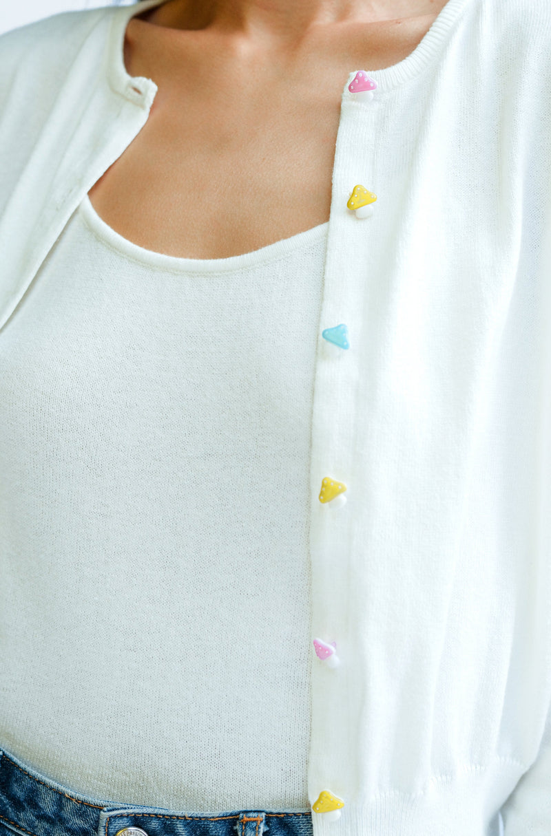 Embroidered Cardigan Tank Set - White w. Mushroom Buttons – HVN