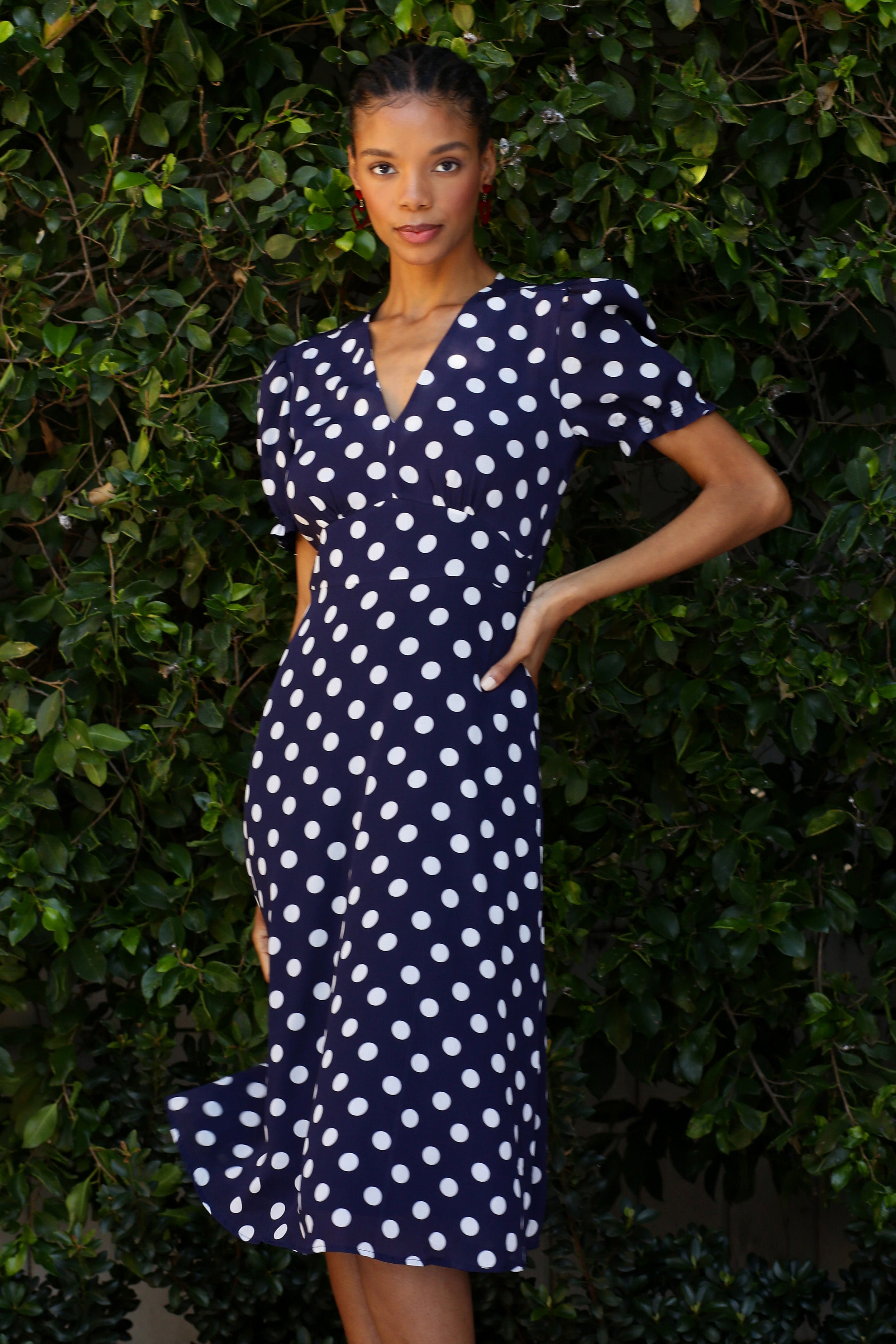 Navy and shop white spotty dress