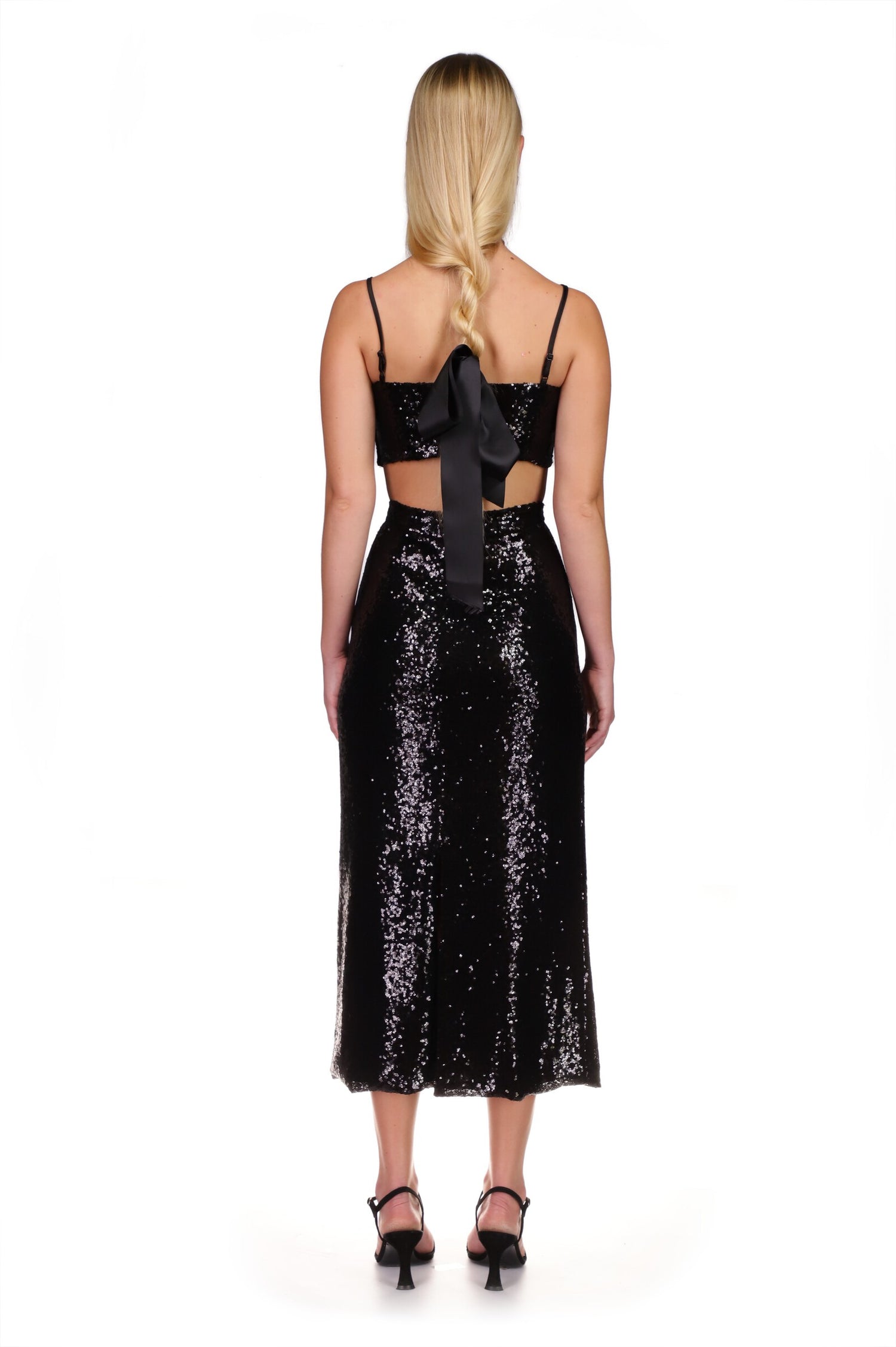 black sequin skirt dress Sleeveless sequin skirt dress Black Black / Small
