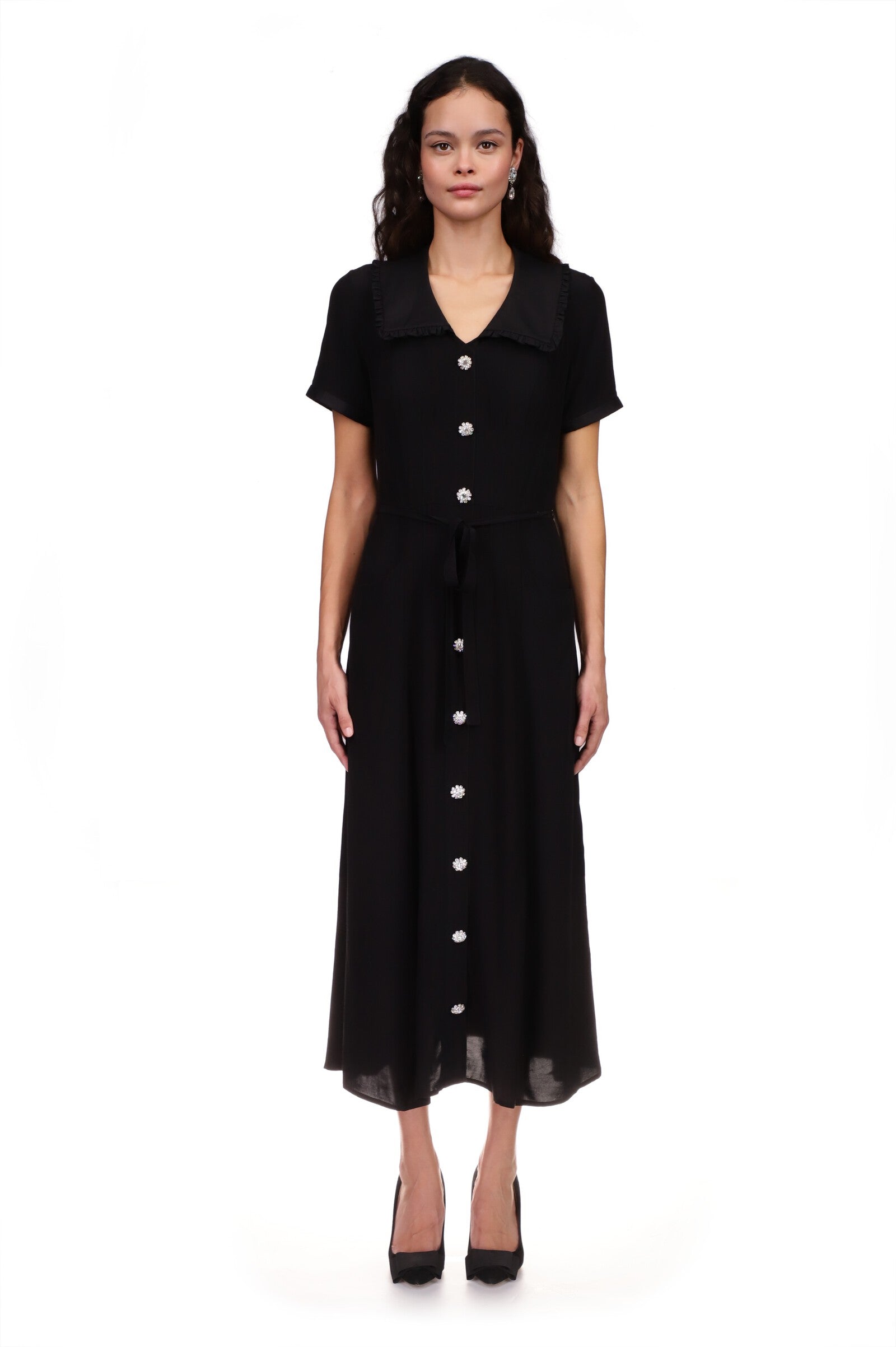 Button black cheap dress