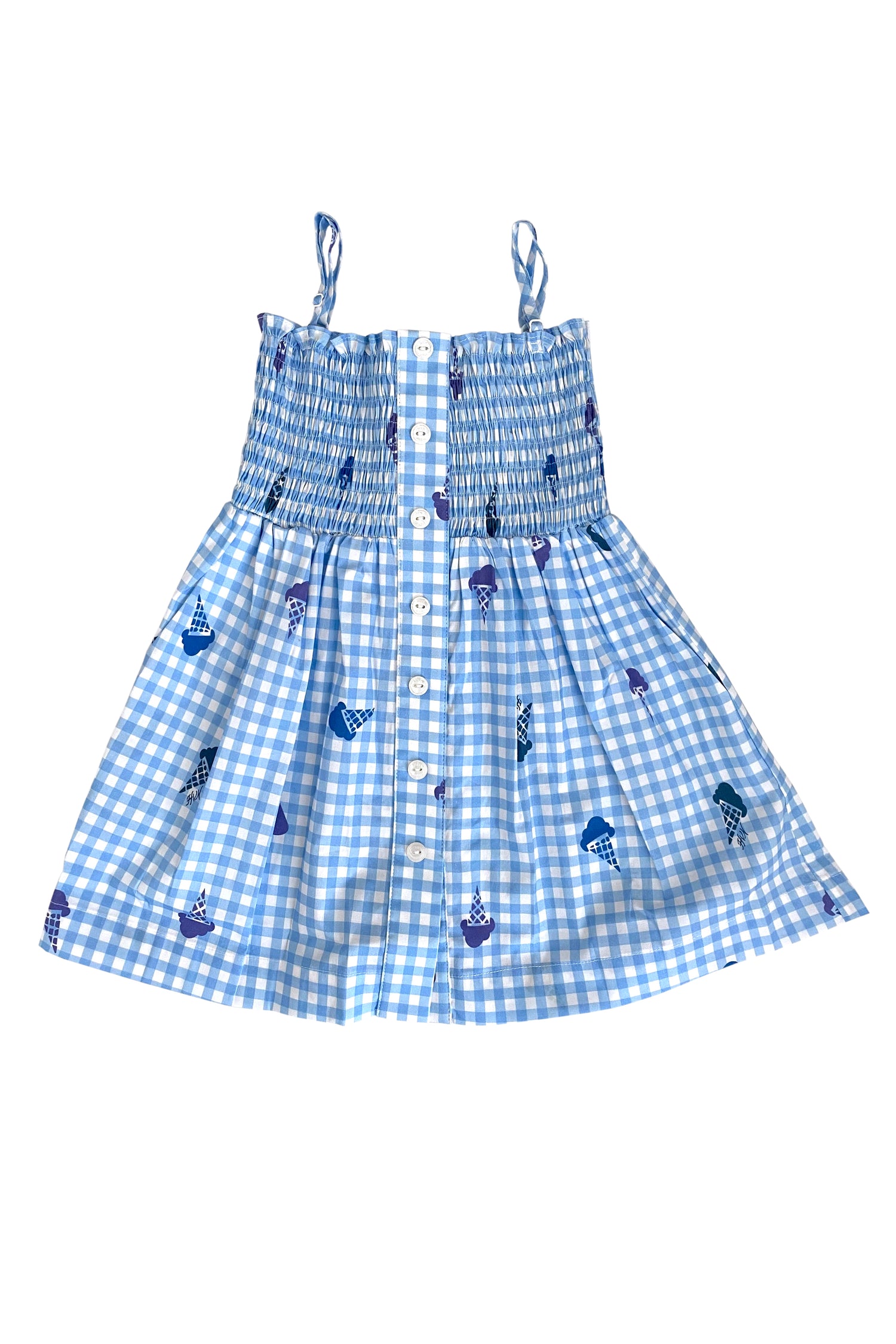 Laura Cotton Dress - Blue Gingham w. Ice Cream HVN Laura Cotton Dress - Blue Gingham w. Ice Cream HVN